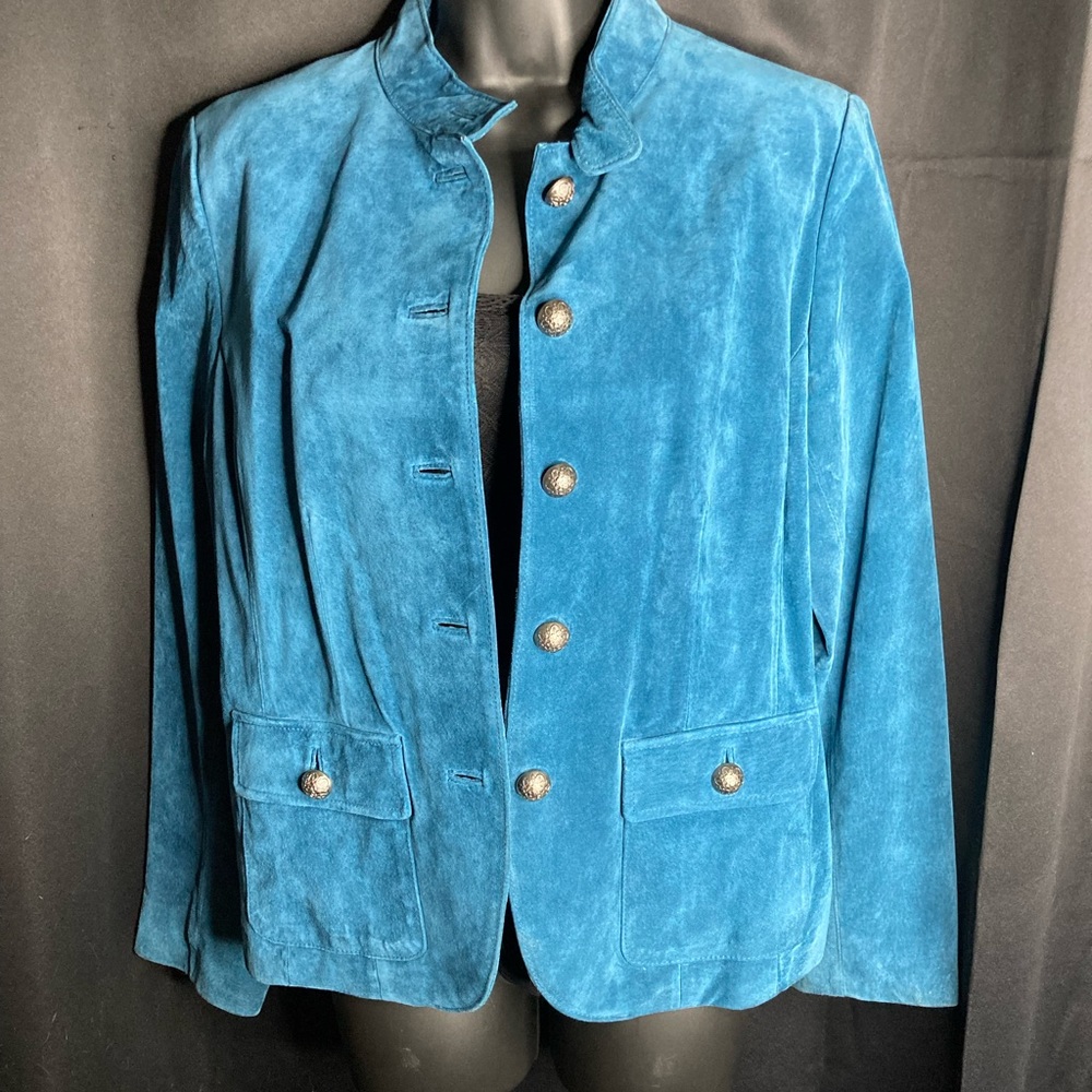 Charter Club woman's teal/blue button down leather jacket size M